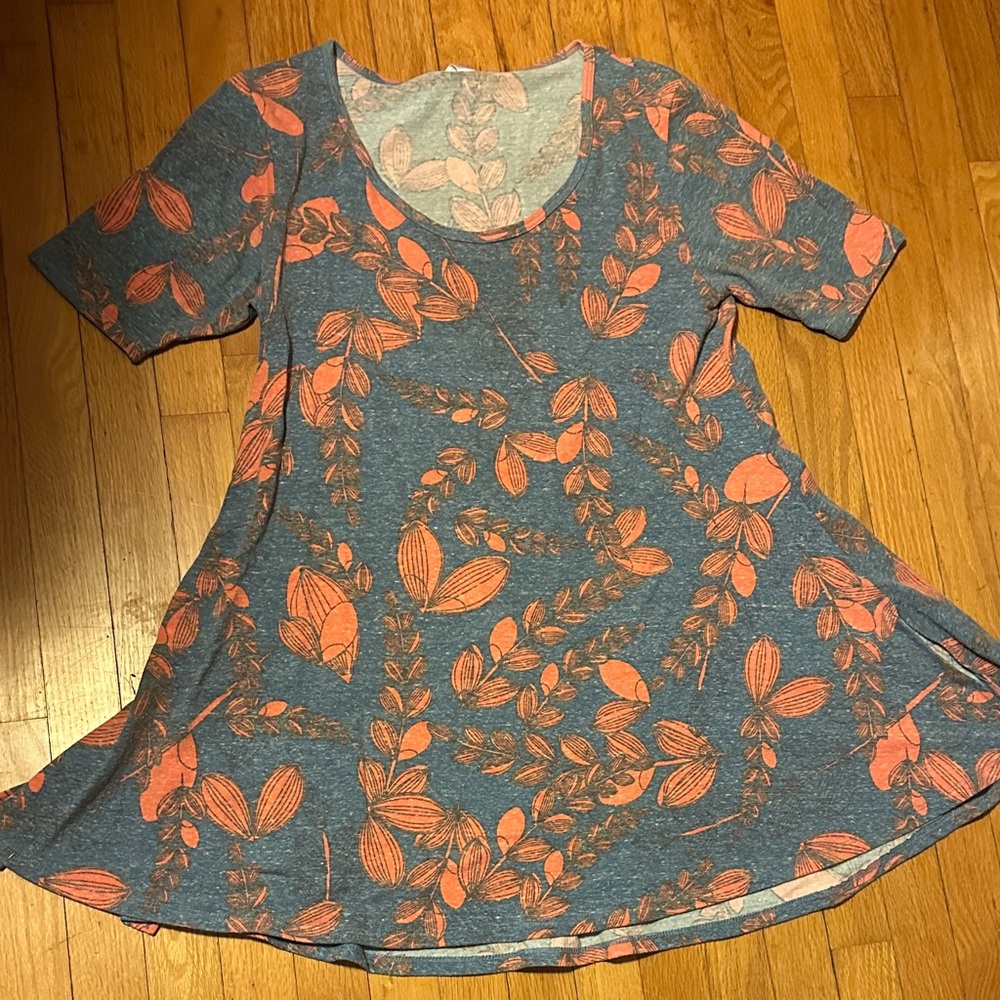 LuLaRoe Blue and Orange Floral Blouse